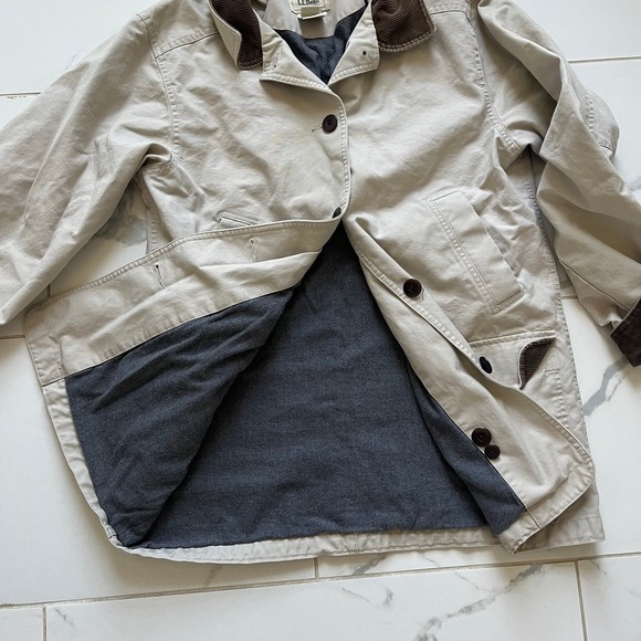 L.L.Bean khaki cotton canvas barn chore jacket brown corduroy collar sz Small - Picture 6 of 8